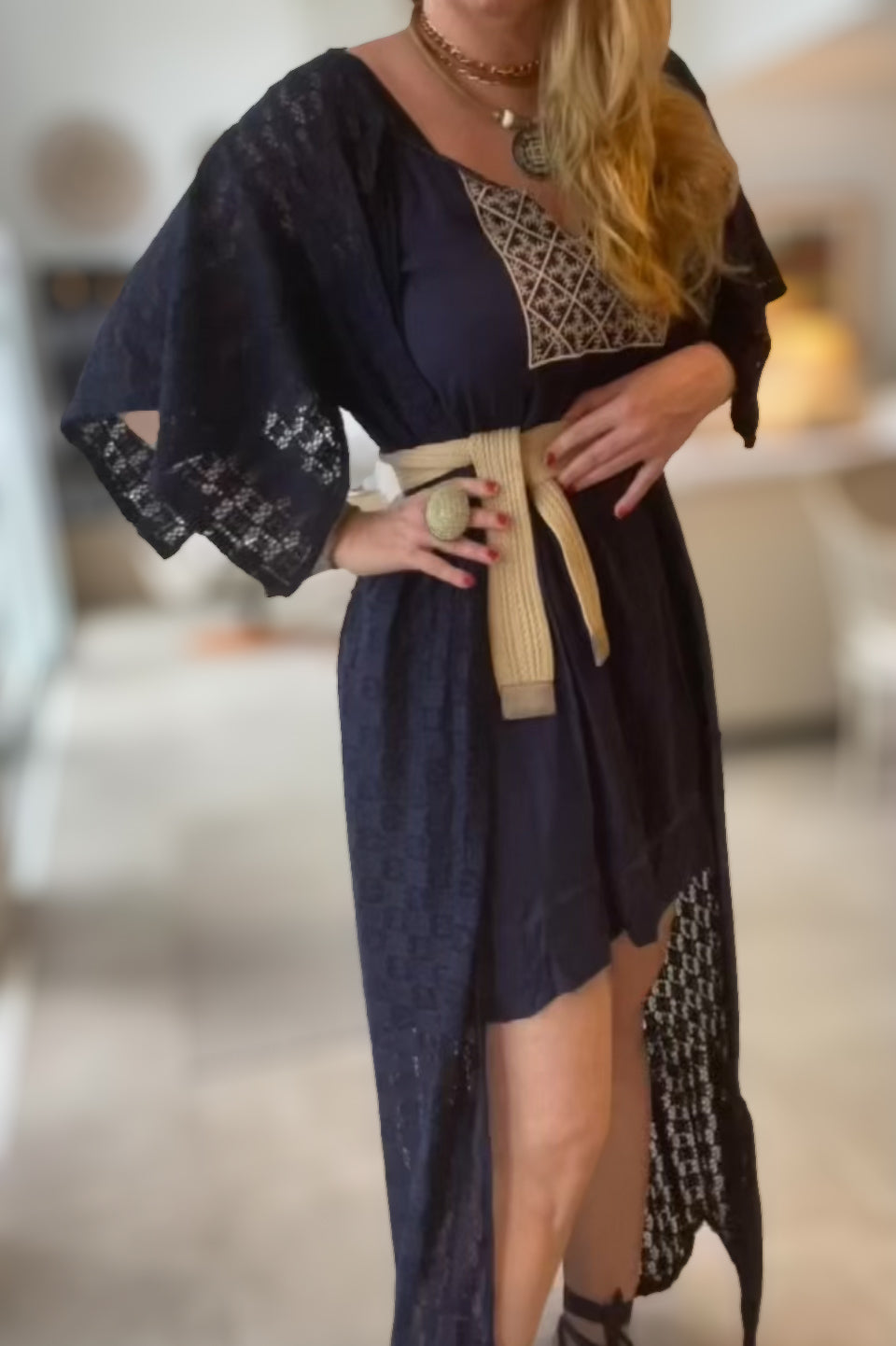 NAVY KNIT KIMONO